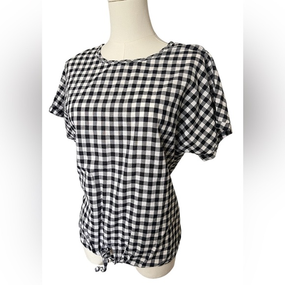 J.Crew Black and White Checkered Tie-Front Top - Picture 3 of 9
